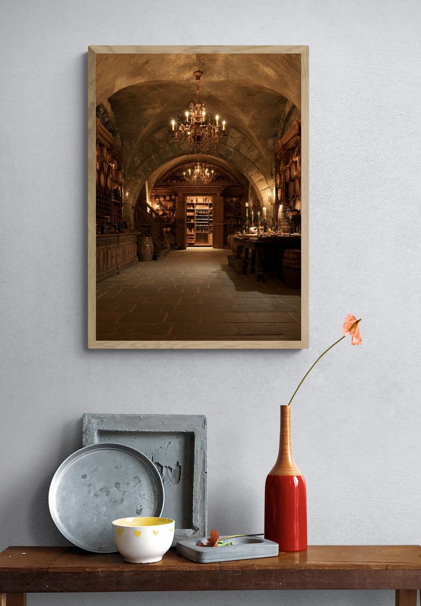 Candlelit Wine Cellar Interior Print. — room view 3