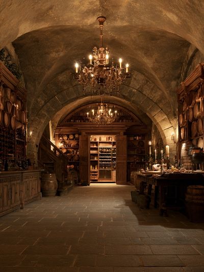 Candlelit Wine Cellar Interior Print.