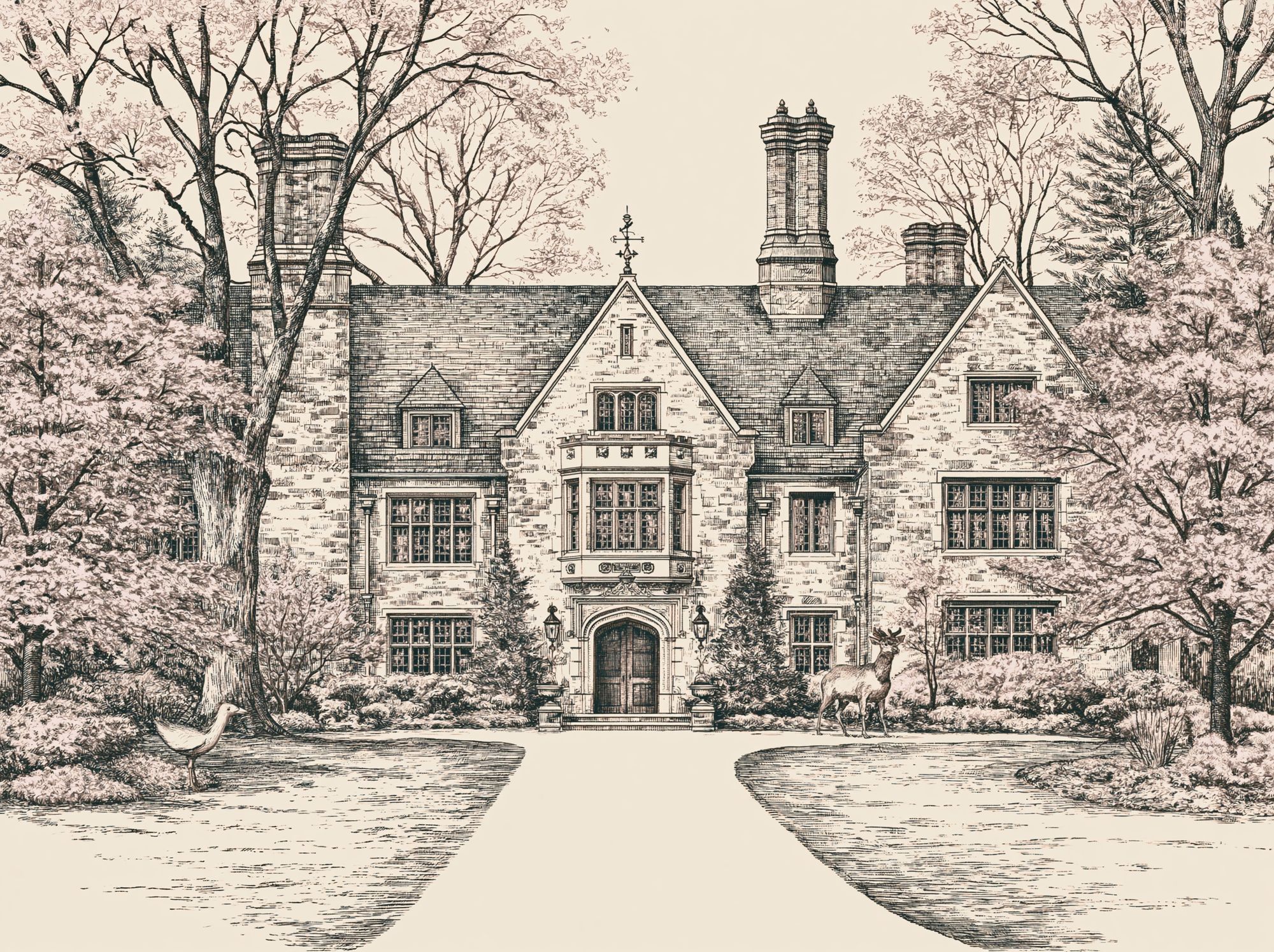 Manor House Garden Illustration Poster. poster — architecture art