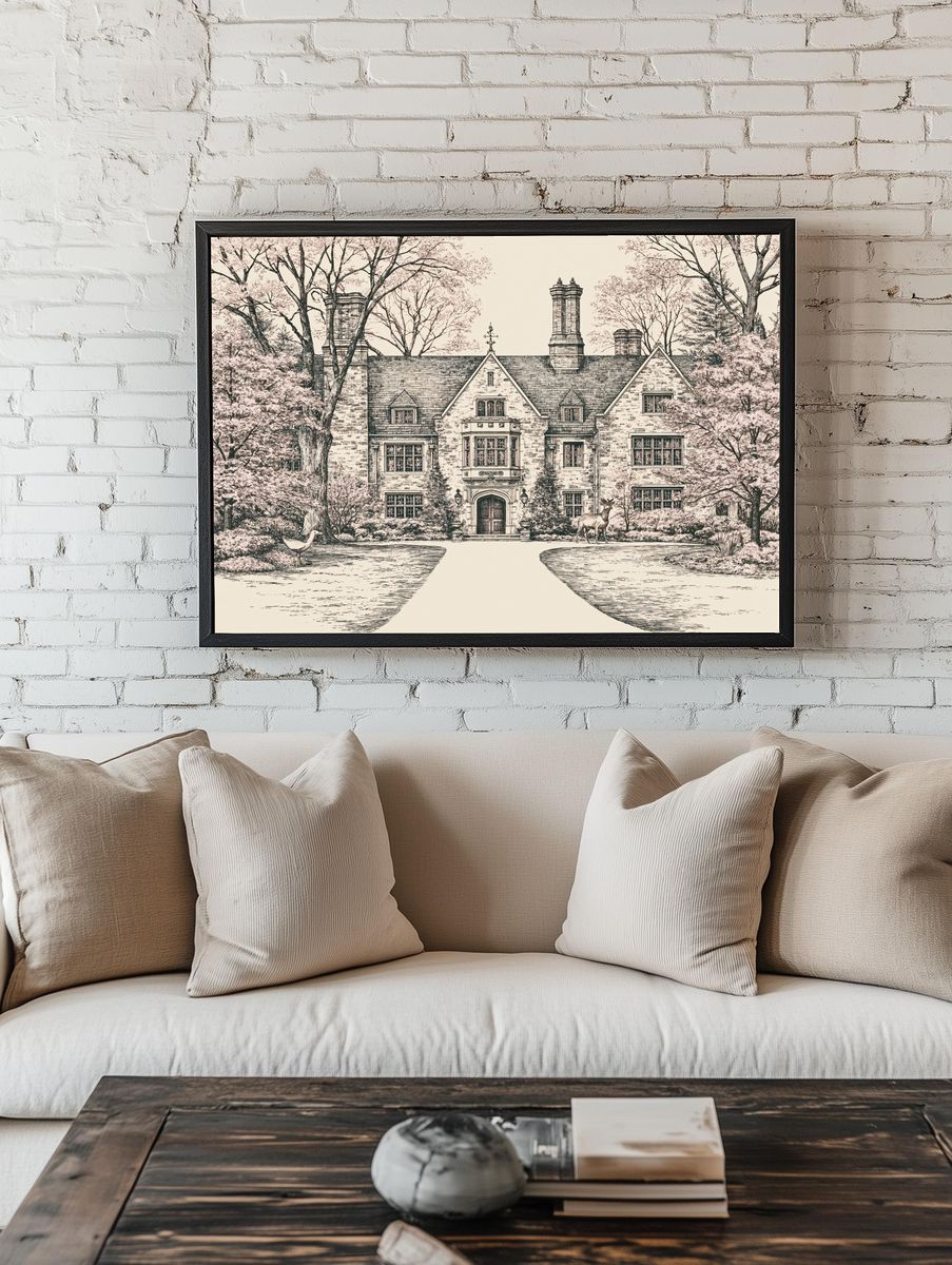 Manor House Garden Illustration Poster. — room view 1