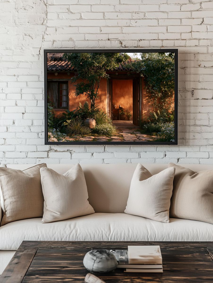 Rustic Adobe Garden House Print. room preview