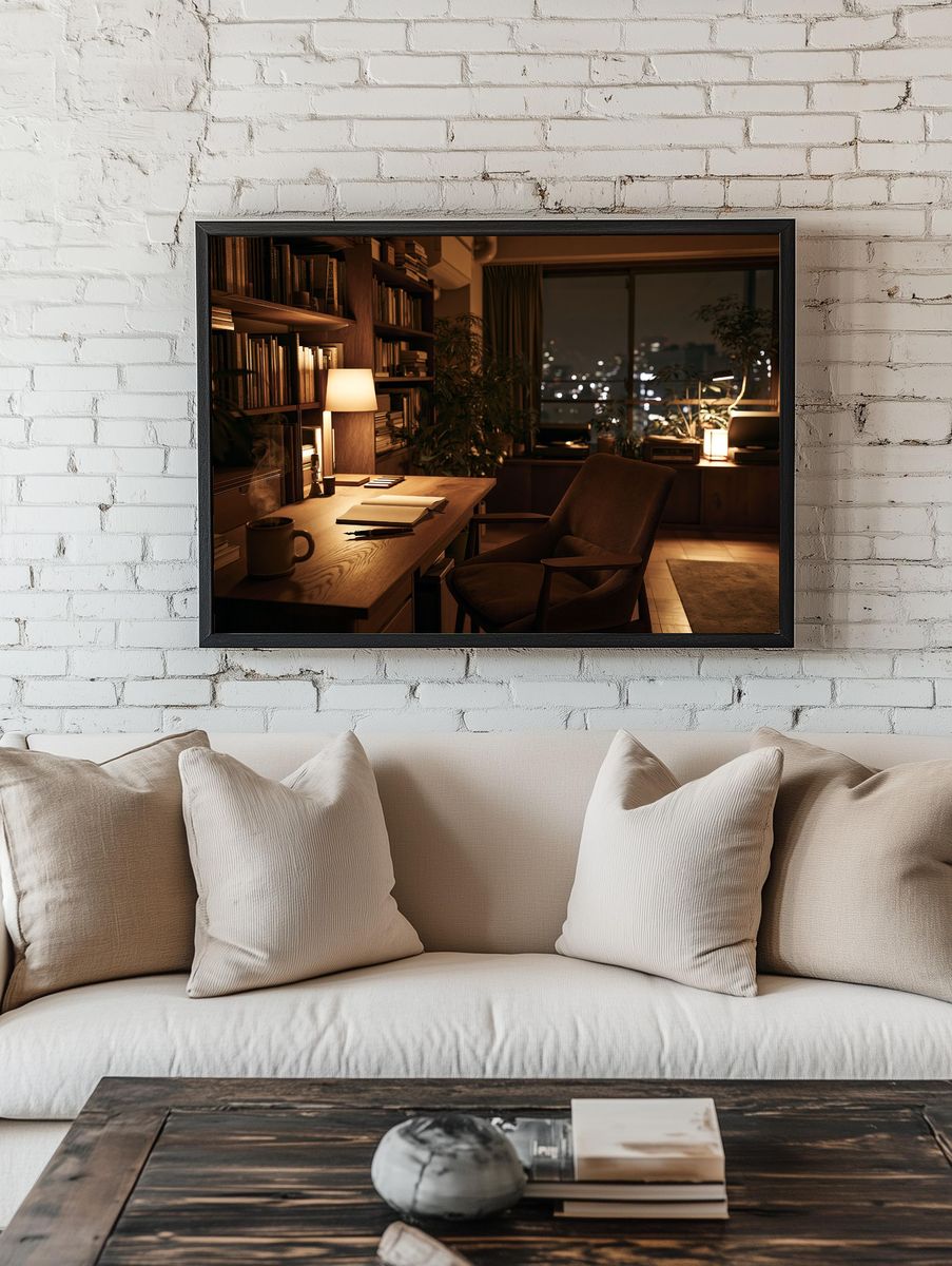 Cozy Night Office Interior Print. — room view 1