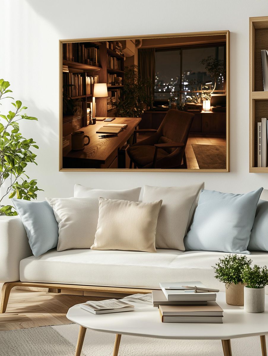 Cozy Night Office Interior Print. — room view 2