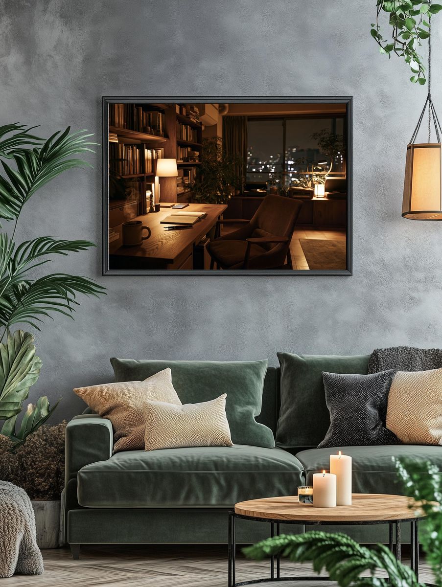 Cozy Night Office Interior Print. — room view 4