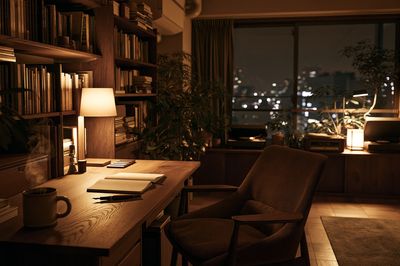 Cozy Night Office Interior Print. poster