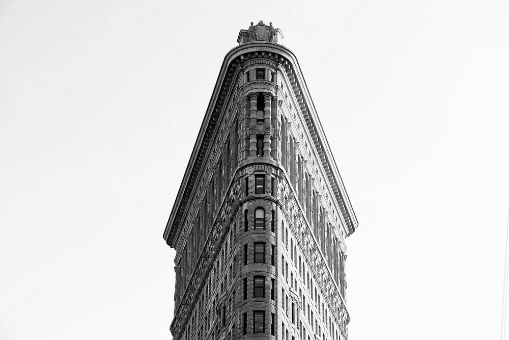 Black white photo looking Flatiron. poster — architecture art