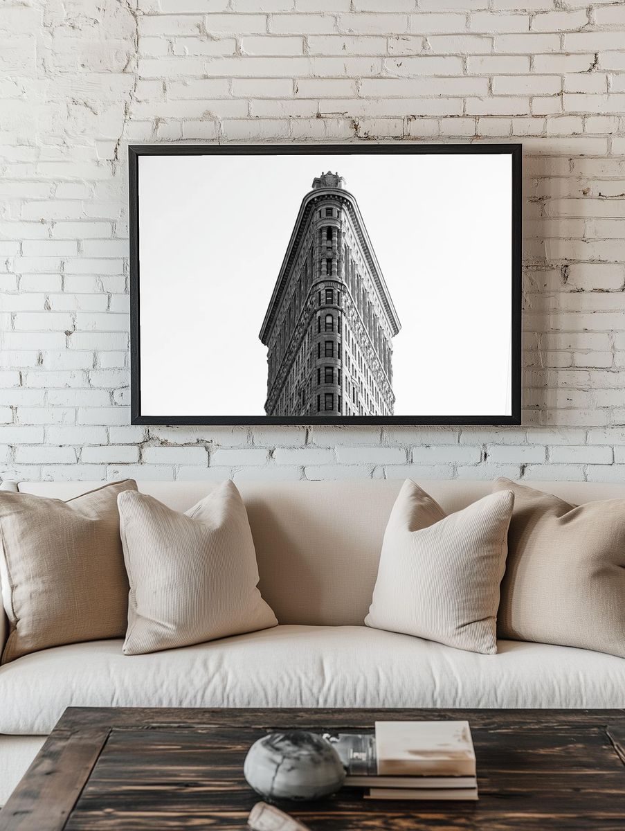 Black white photo looking Flatiron. room preview