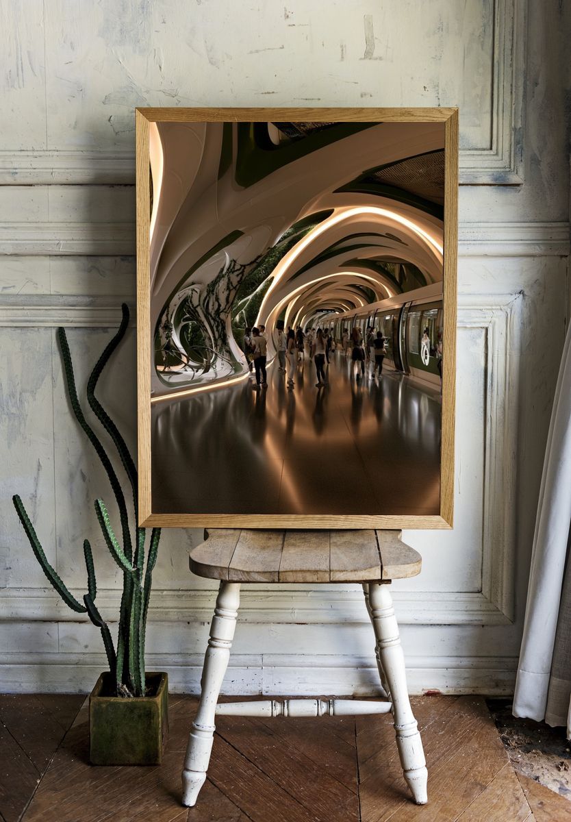 Futuristic Transit Tunnel Architecture Poster. — room view 1