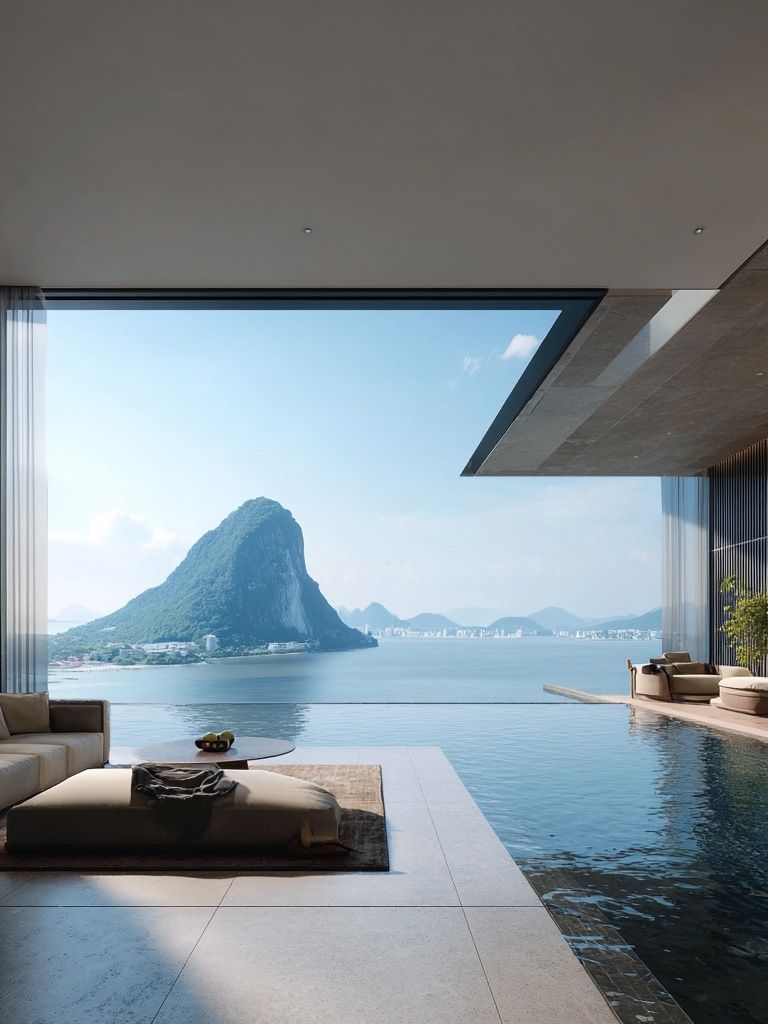 Luxury Infinity Pool Seascape Print. poster — architecture art