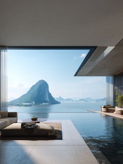 Luxury Infinity Pool Seascape Print. poster