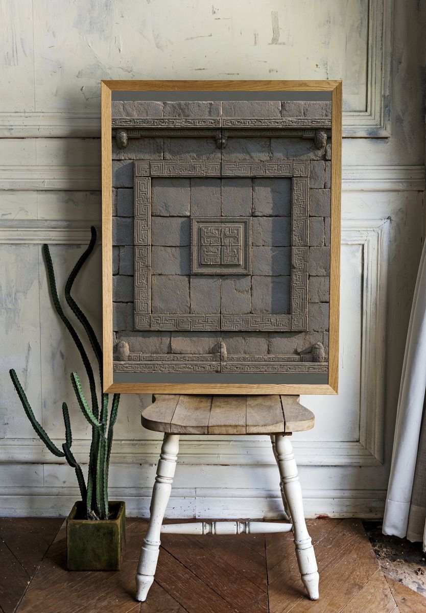 Ancient Stone Relief Architecture Print. room preview