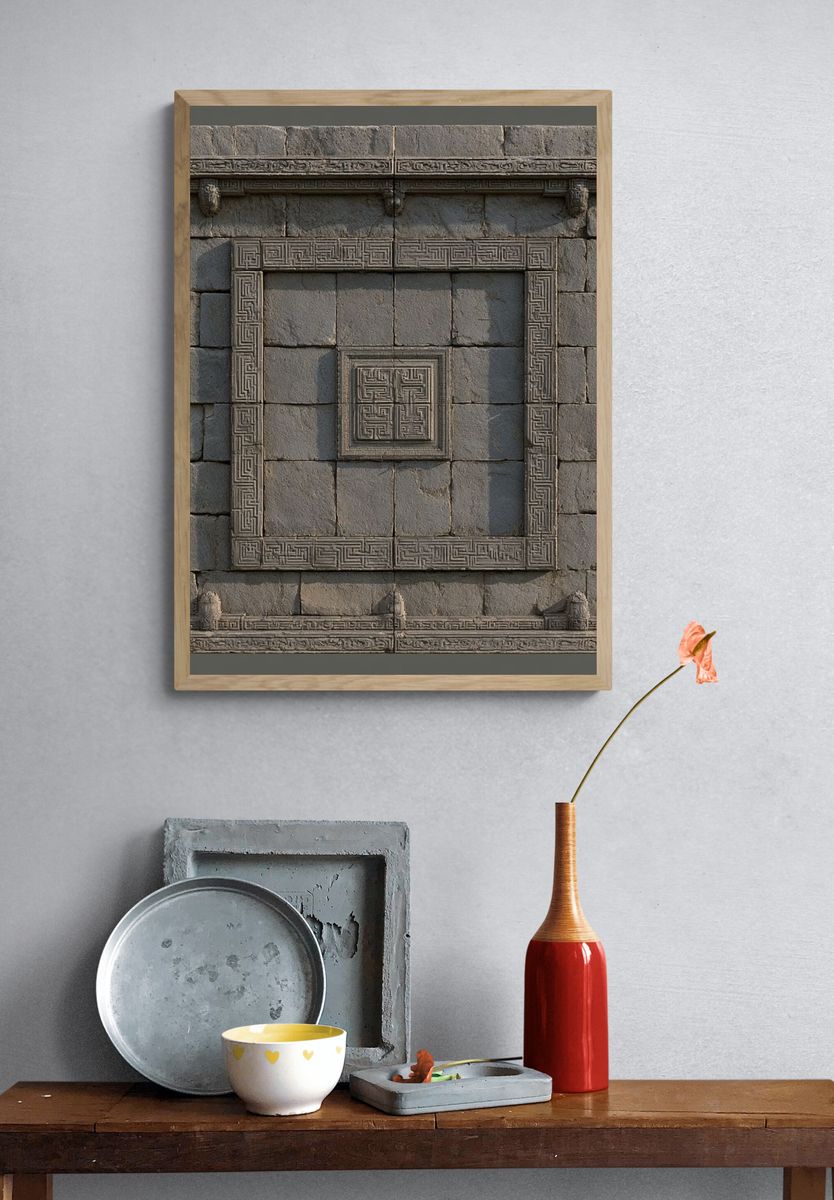Ancient Stone Relief Architecture Print. — room view 3