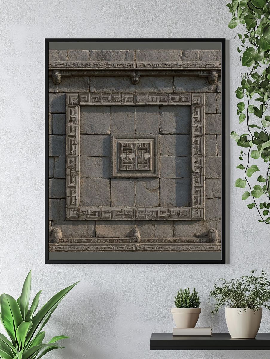 Ancient Stone Relief Architecture Print. — room view 4