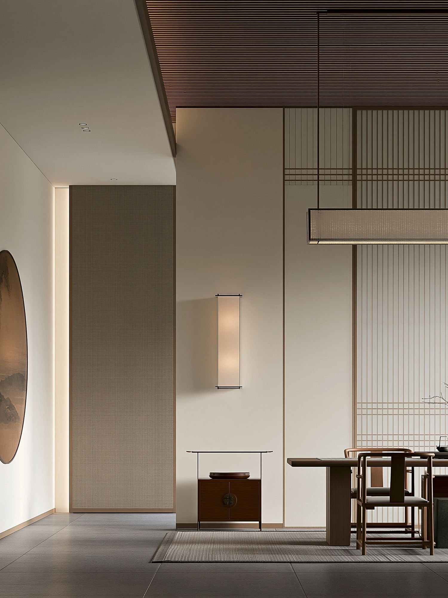Japandi Dining Room Interior Print. poster — architecture art