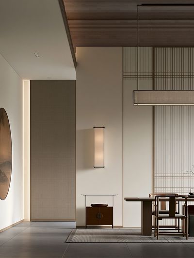 Japandi Dining Room Interior Print. poster