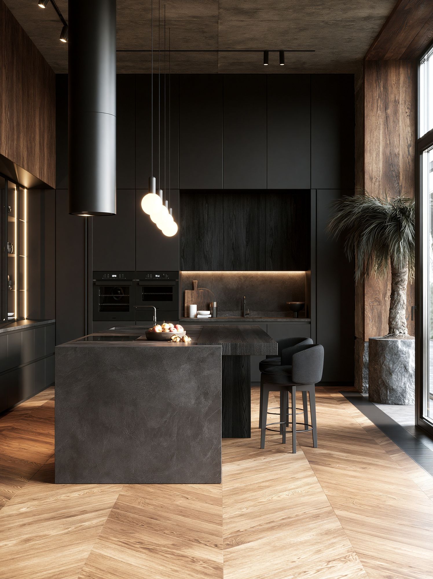 Modern Dark Kitchen Interior Print. poster detail