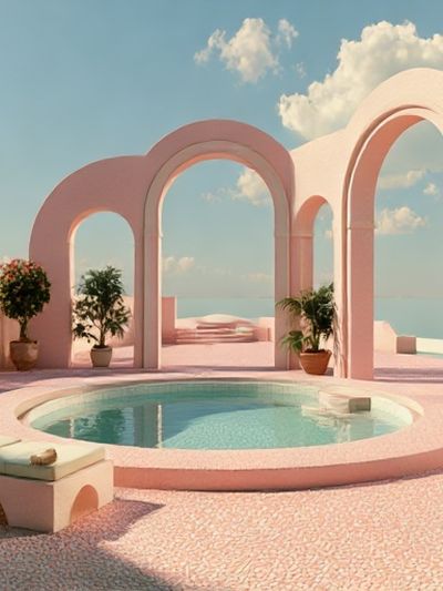 Pastel Poolside Archway Print. poster