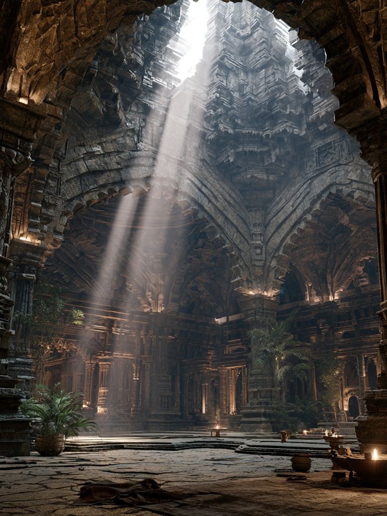 Ancient Temple Light Shaft Poster. poster detail