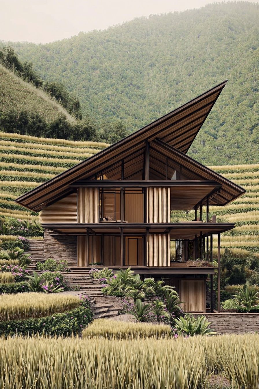 Terraced Tropical House Architecture Print. poster detail