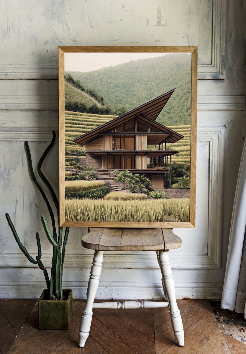 Terraced Tropical House Architecture Print. — room view 1