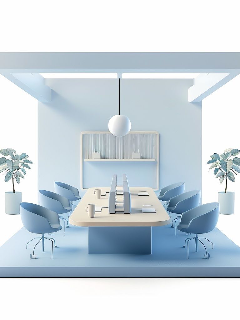 Minimal Blue Office Interior Print. poster — architecture art