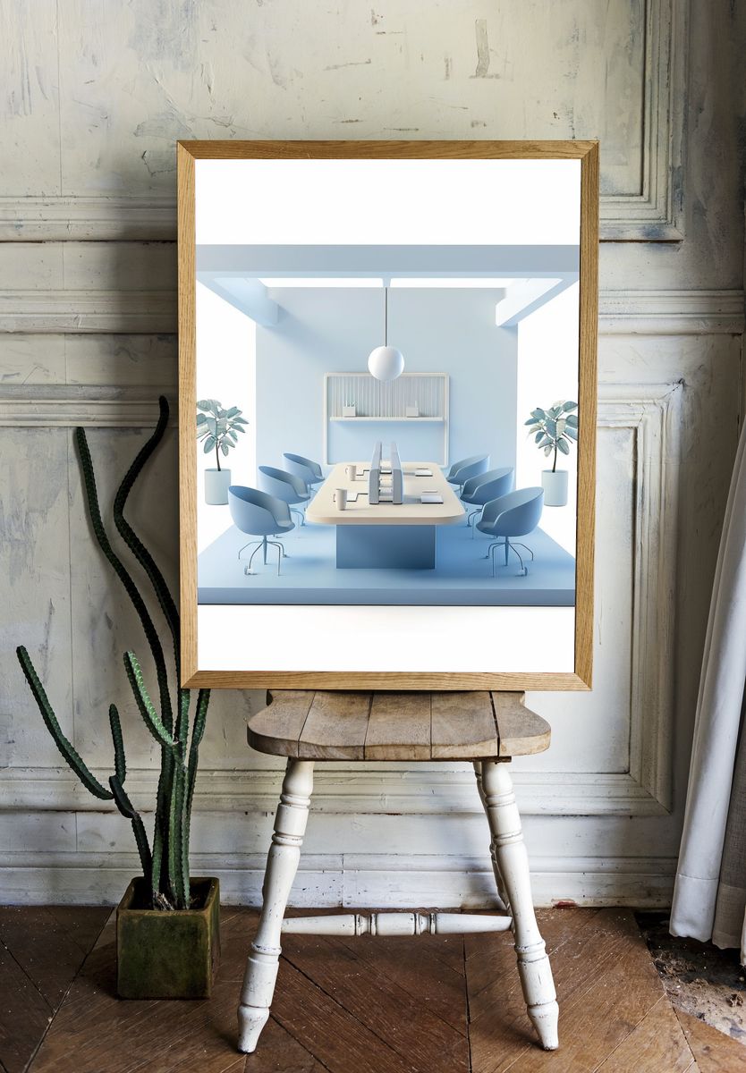 Minimal Blue Office Interior Print. — room view 1