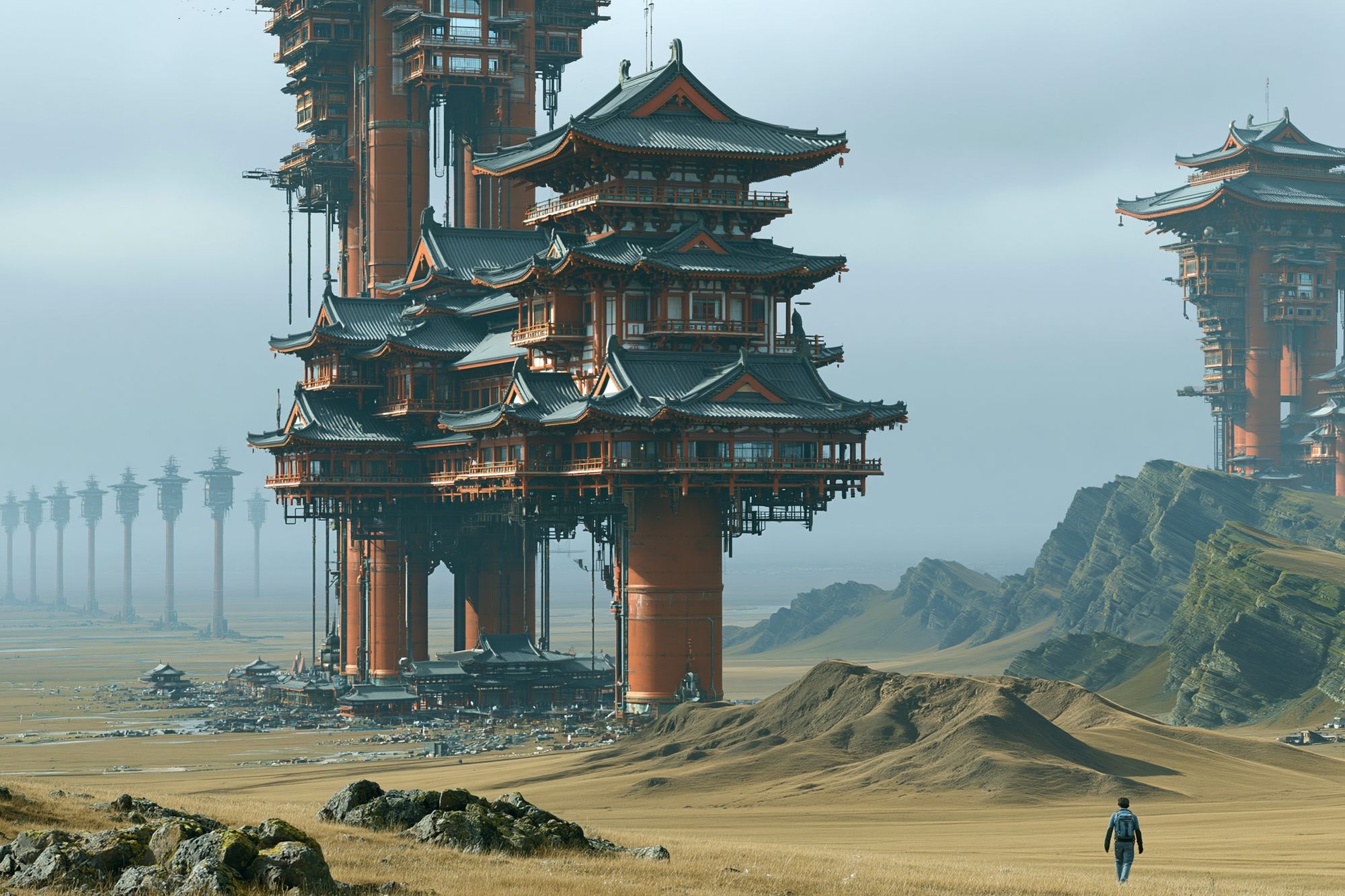 Floating Temple Landscape Print. poster detail