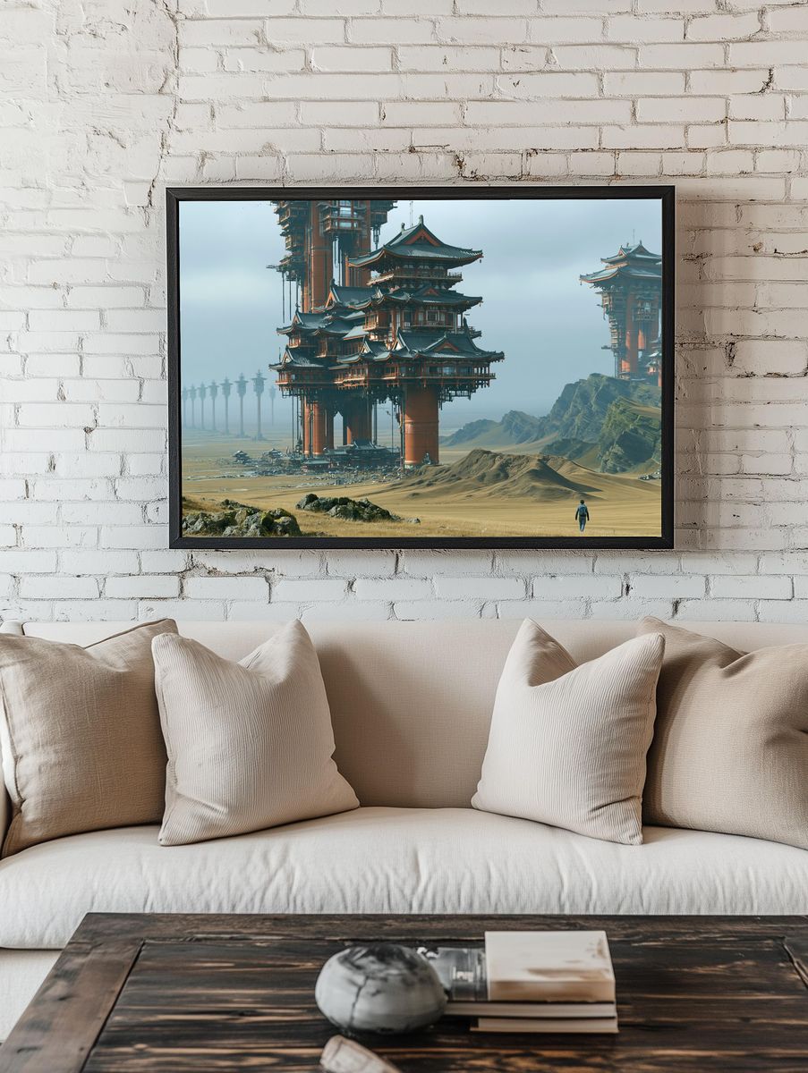 Floating Temple Landscape Print. room preview
