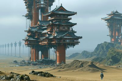 Floating Temple Landscape Print. poster