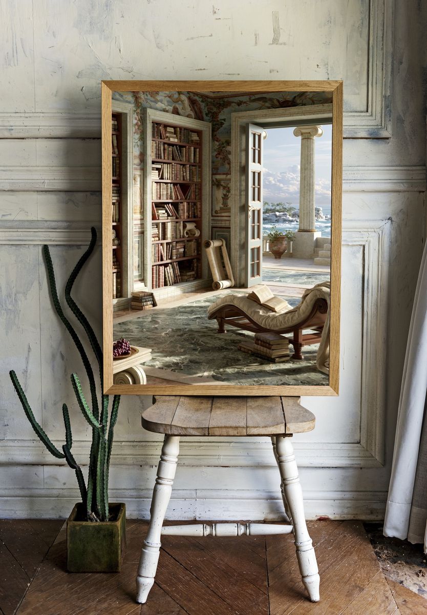 Seaside Classical Library Interior Print. — room view 1