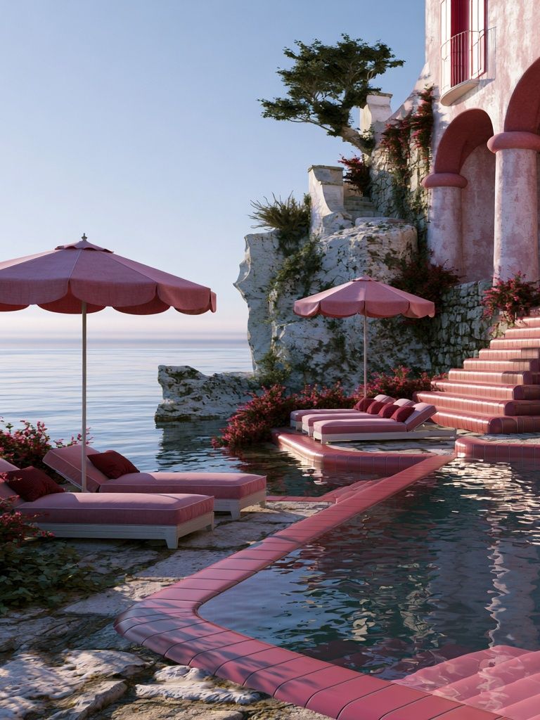 Pink Coastal Villa Poster. poster — architecture art
