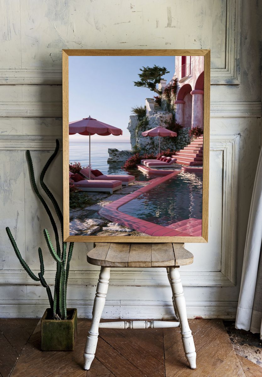 Pink Coastal Villa Poster. — room view 1