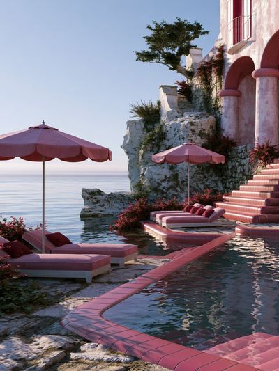 Pink Coastal Villa Poster.