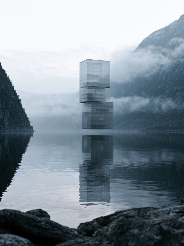 Misty Fjord Glass Tower Print. poster — architecture art