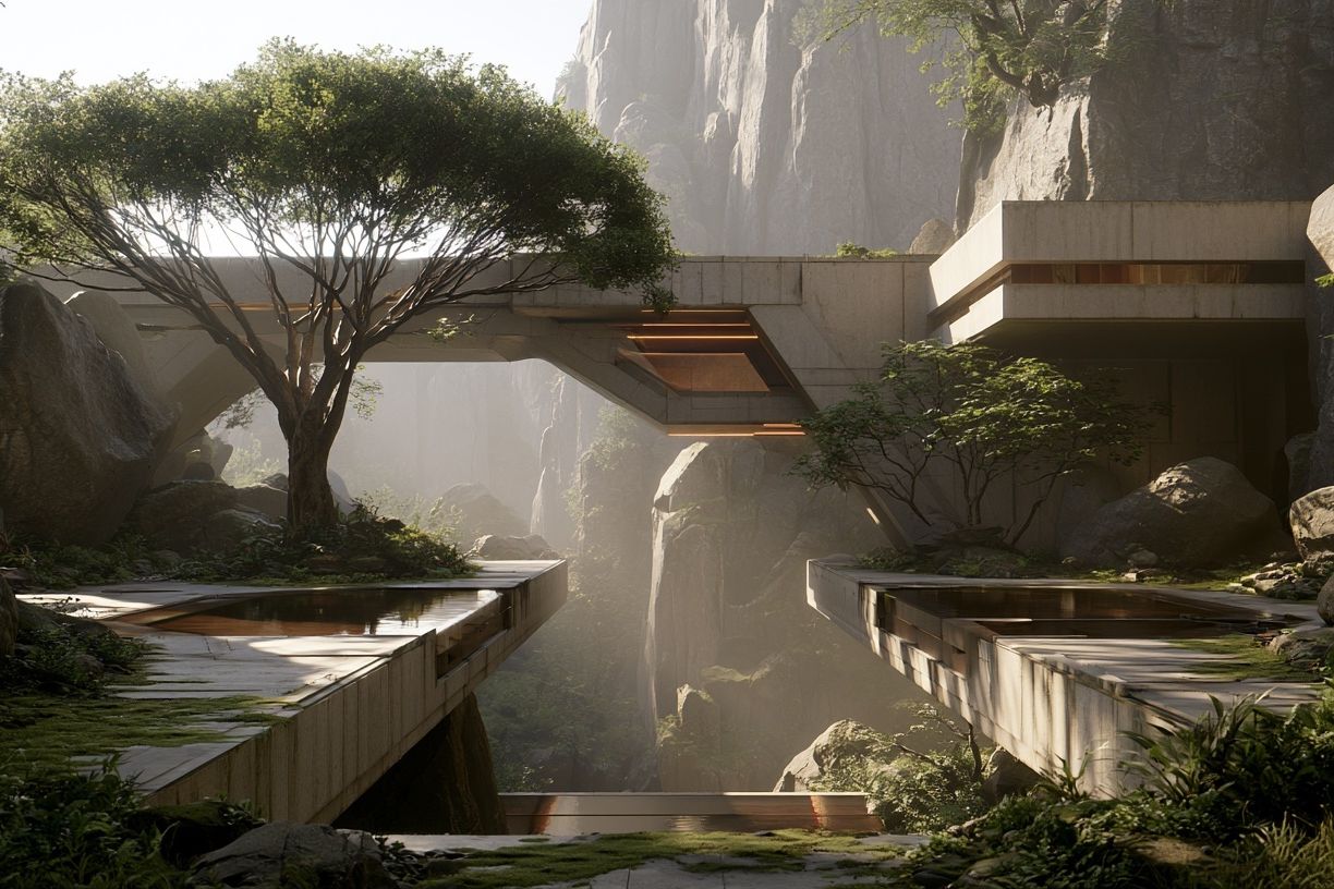Futuristic Canyon Retreat Print. poster — architecture art