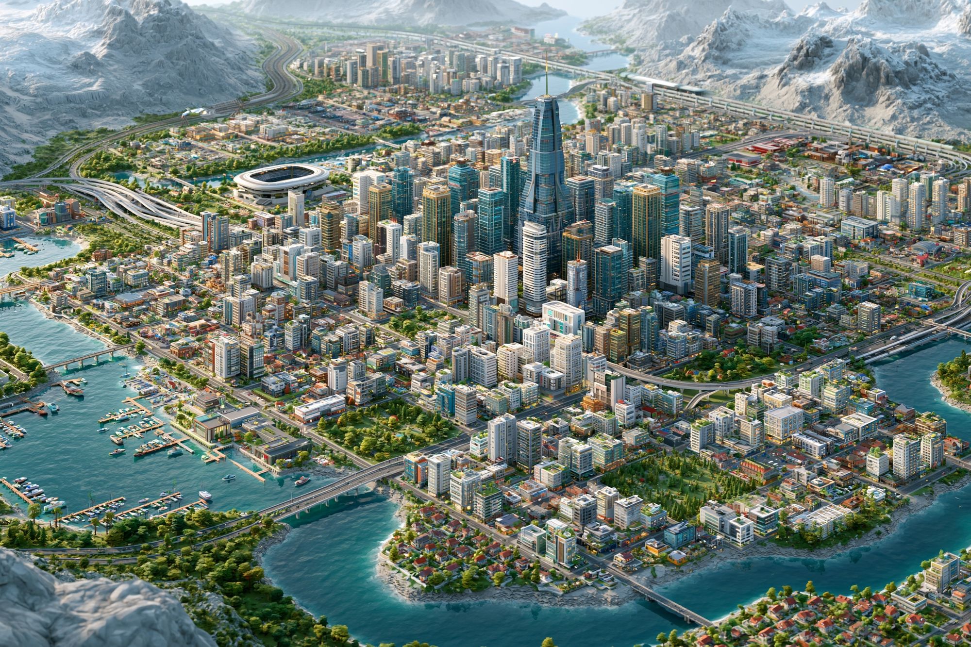 Futuristic Coastal Cityscape Print. poster — architecture art