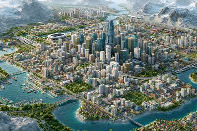 Futuristic Coastal Cityscape Print. poster