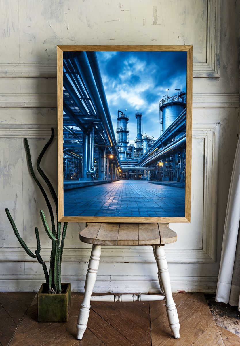 Industrial Plant Blue Hour Poster. — room view 1