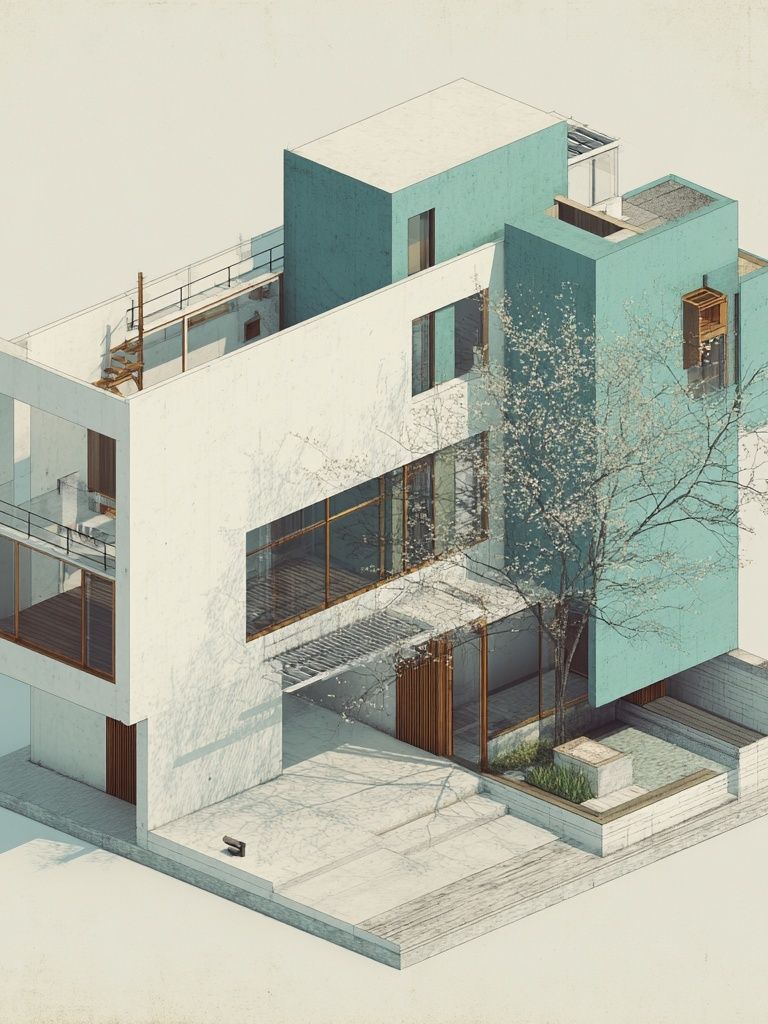 Modern House Isometric Architecture Print. poster detail
