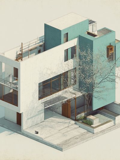 Modern House Isometric Architecture Print.