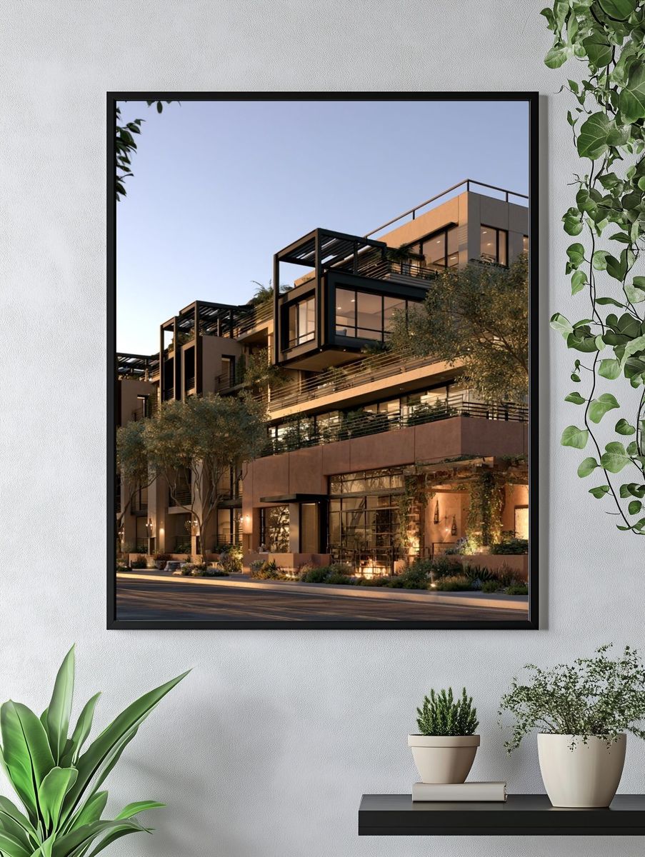 Modern Apartment Building Architecture Poster. — room view 4