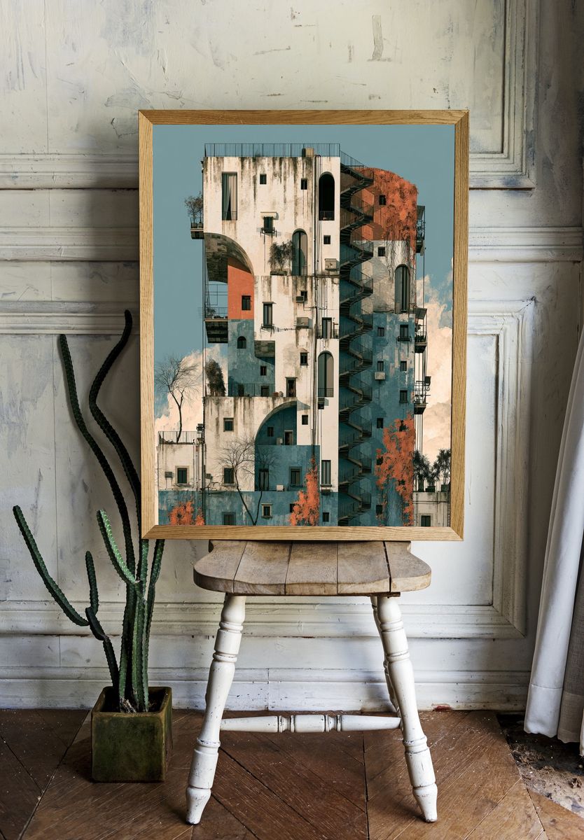 Surreal Tower Architecture Print. room preview