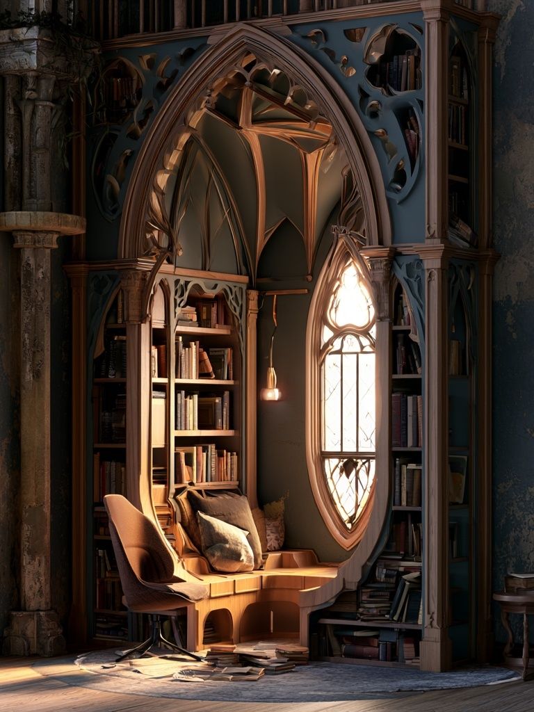 Gothic Library Nook Architecture Print. poster detail