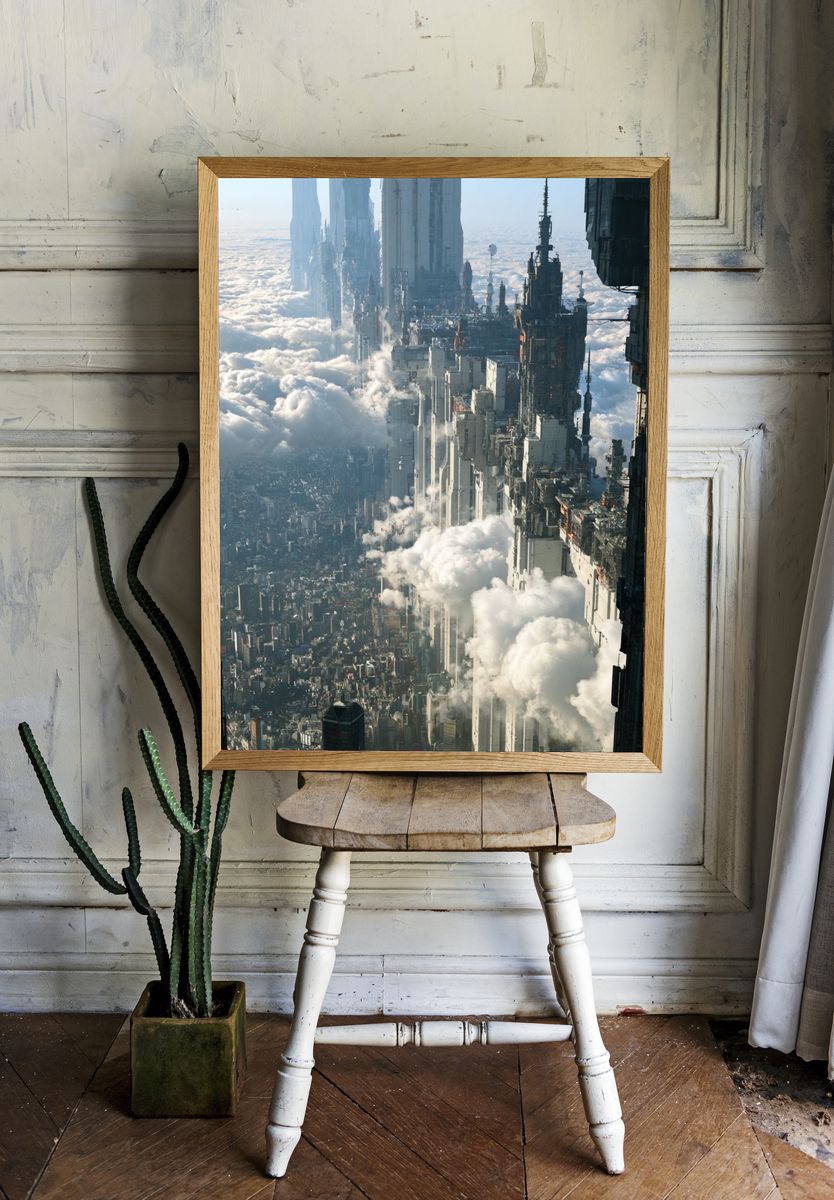 Cloud City Skyline Sci-Fi Poster. room preview