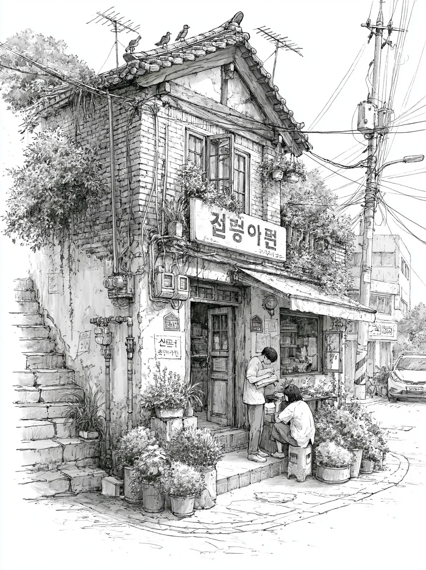 Korean Alley House Sketch Poster. poster detail