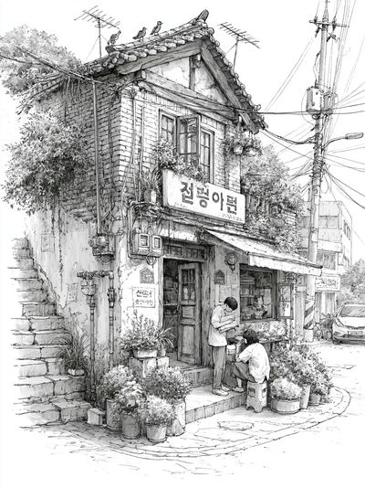 Korean Alley House Sketch Poster. poster