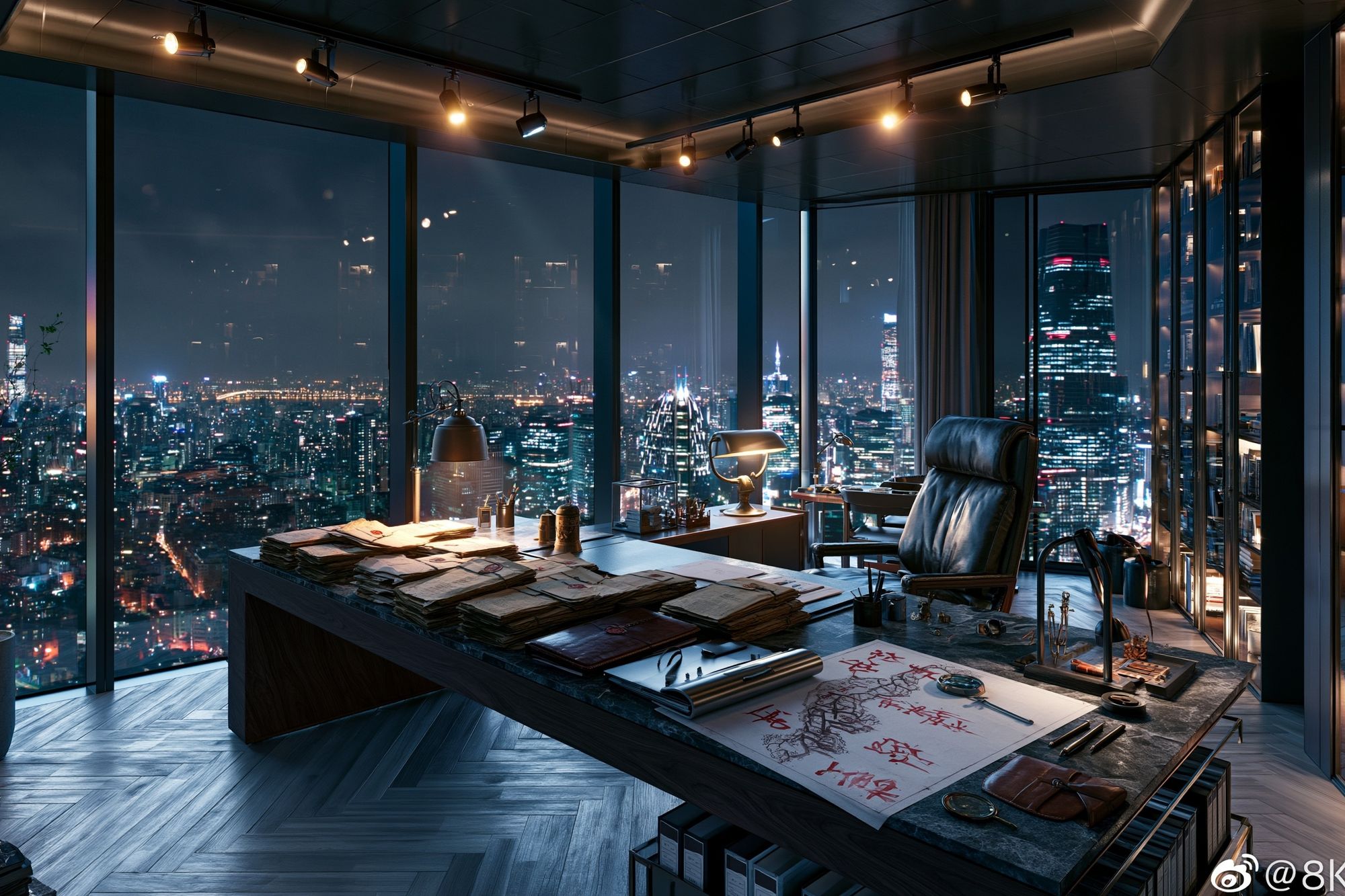 Night City Office Interior Poster. poster — architecture art