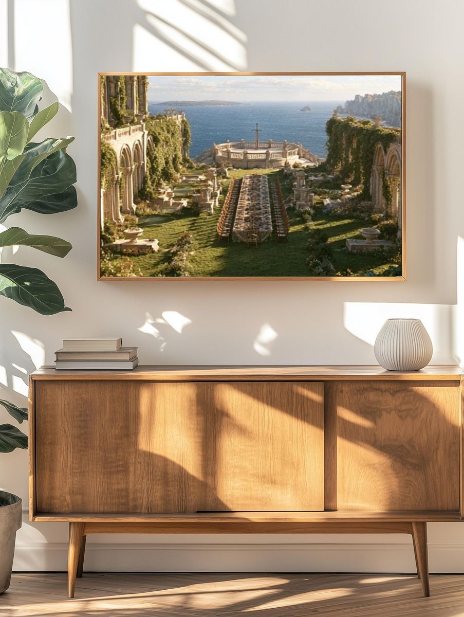 Seaside Ruins Landscape Poster. — room view 3