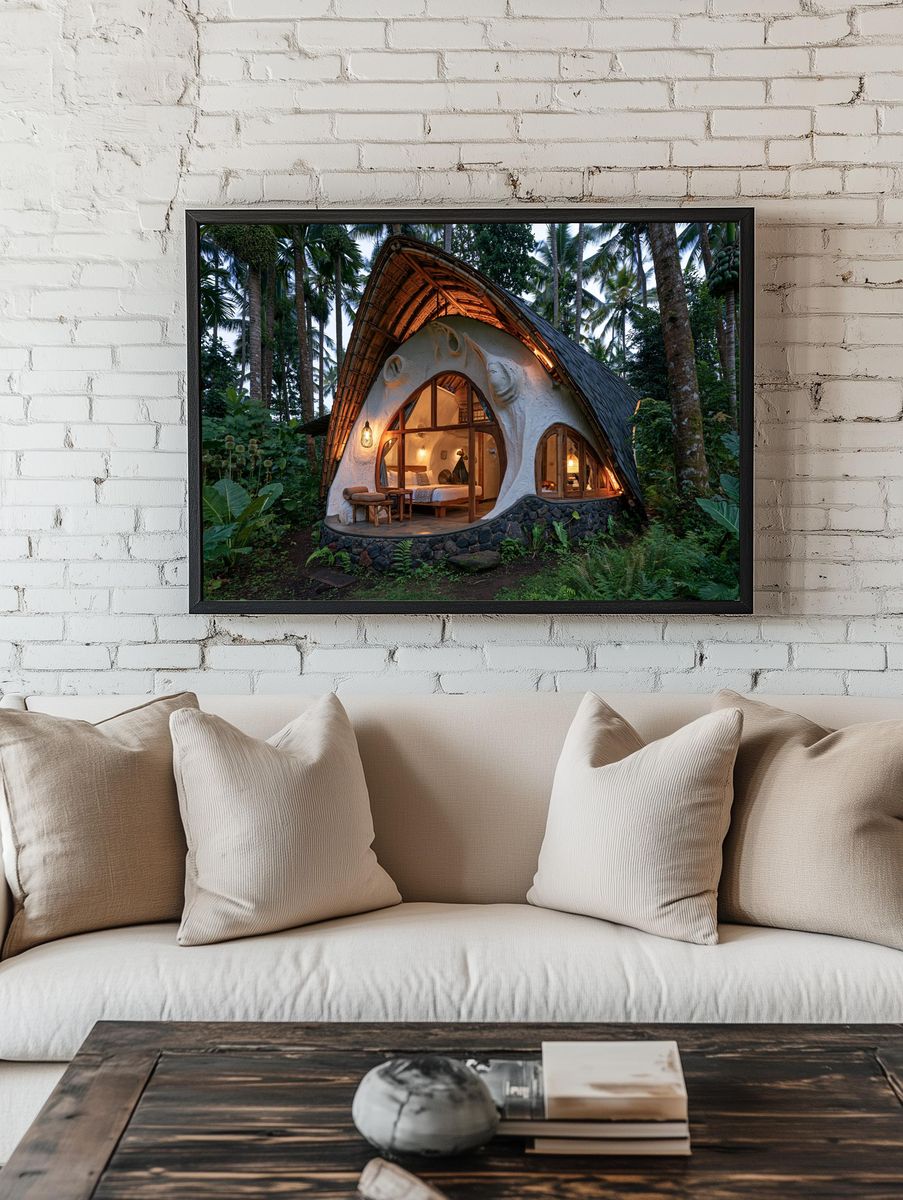Tropical Bamboo Cottage Photography Poster. — room view 1