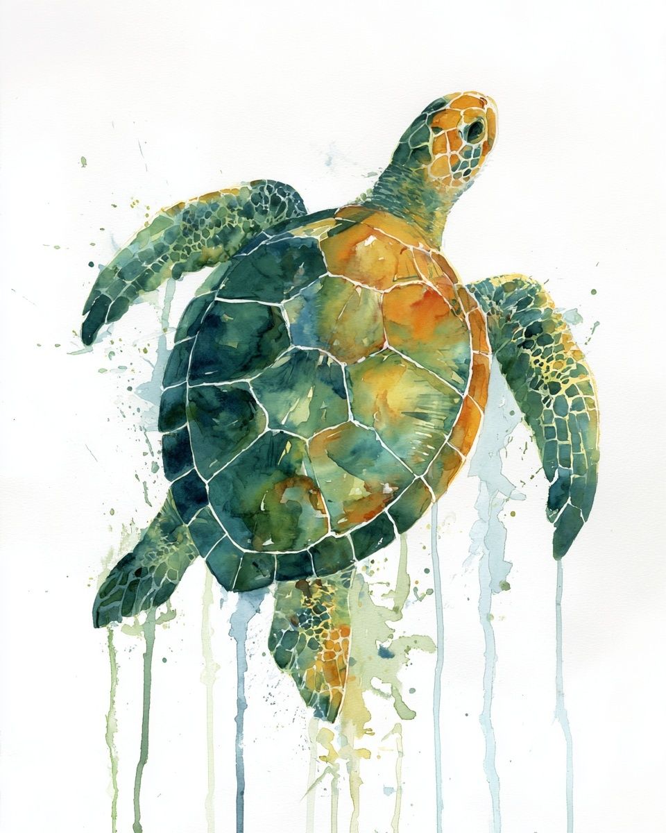 Sea Turtle Watercolor Poster. poster — illustration art